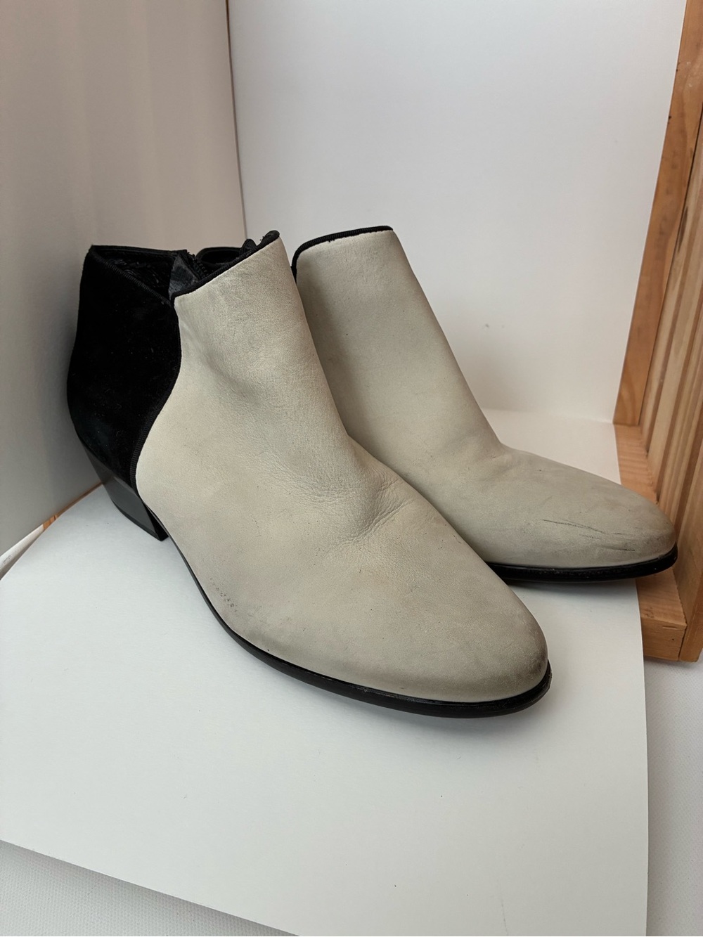 Sam Edelman Two-Tone Leather Ankle Boots — White and Black